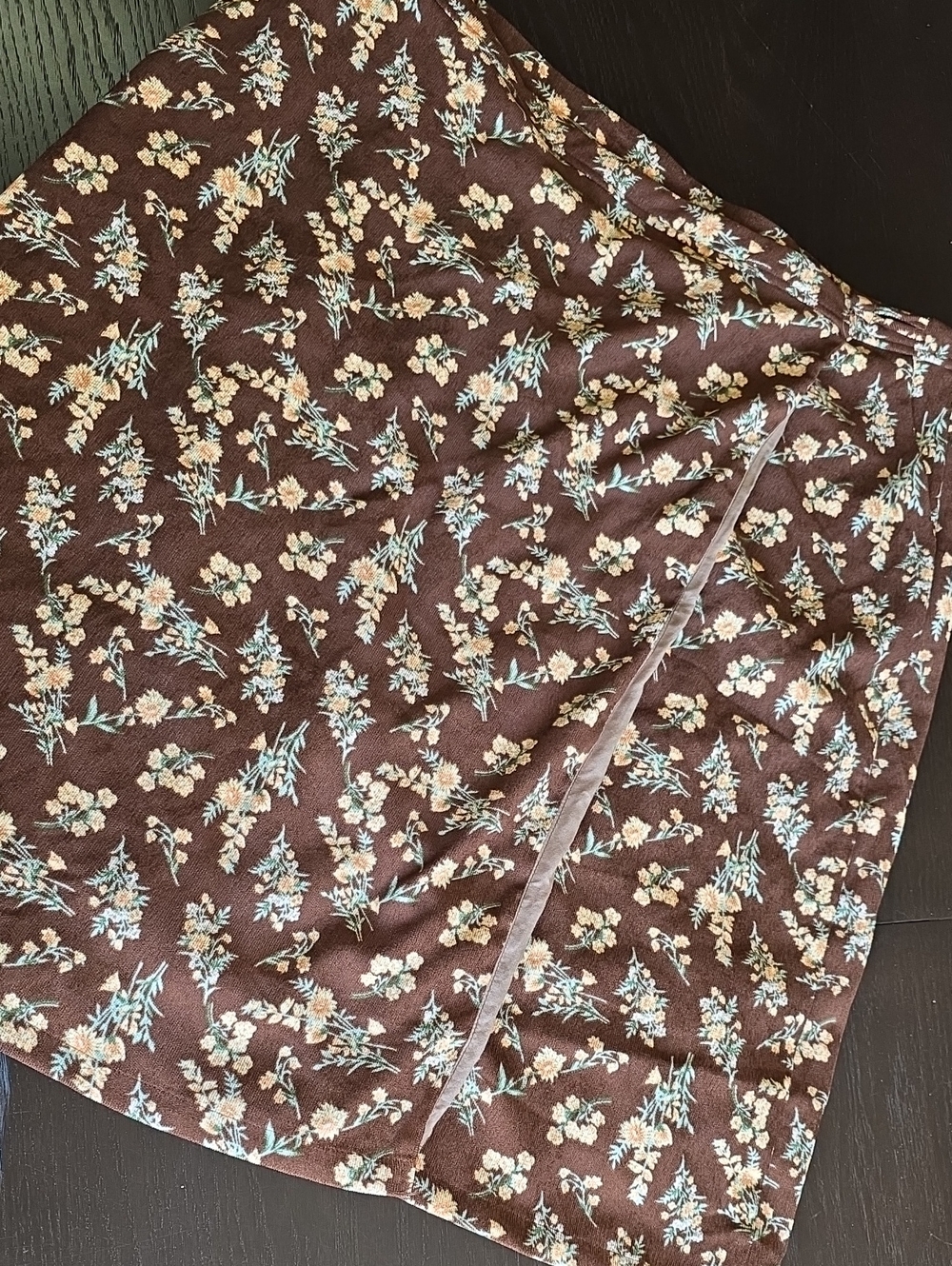 Women's Brown Floral Midi Skirt with Cream & Light Blue Accents